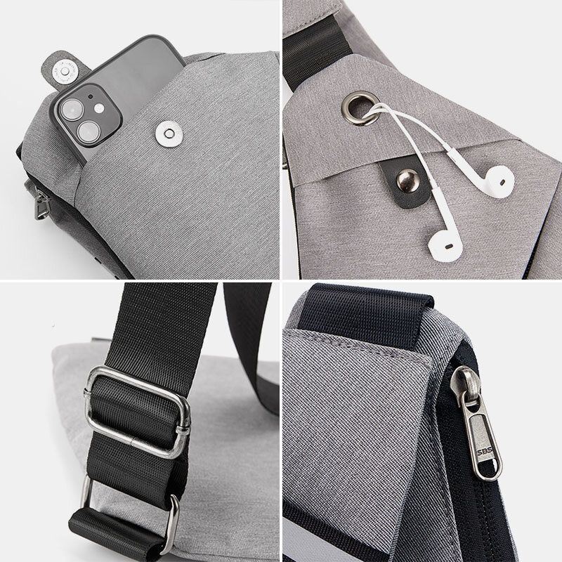 Miesten Polyesteri Vedenpitävä Monitaskuinen Rintalaukku Monitoiminen Kuulokeaukko Design Crossbody Laukku Sling Bag