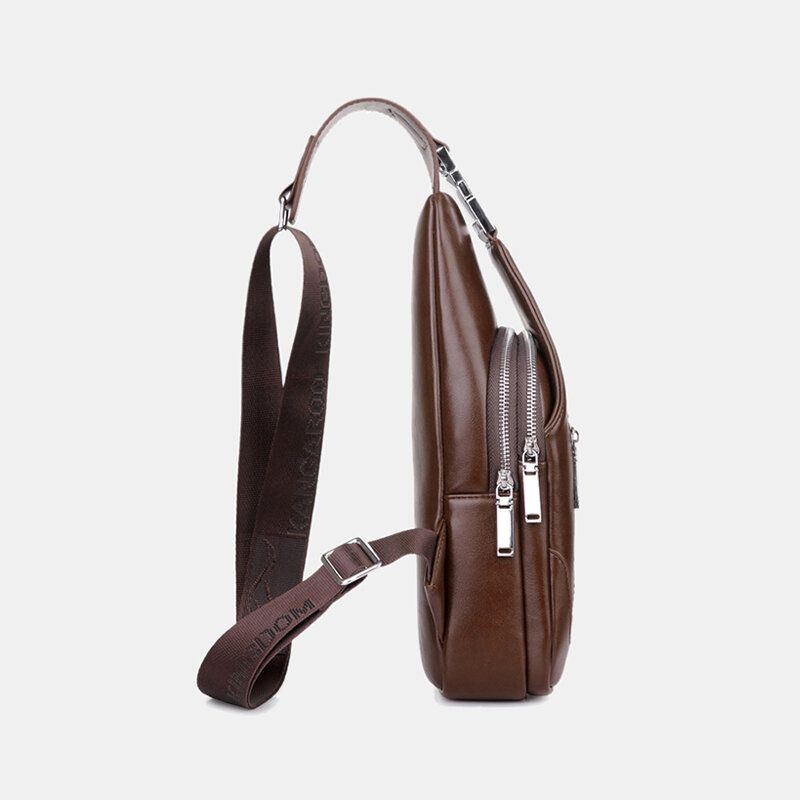Miesten Pu Nahka Business Casual Outdoor Vedenpitävä Multi-carry Olkalaukku Crossbody Bag Rintalaukku Usb-latauksella