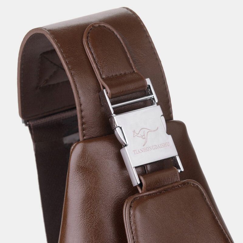 Miesten Pu Nahka Business Casual Outdoor Vedenpitävä Multi-carry Olkalaukku Crossbody Bag Rintalaukku Usb-latauksella