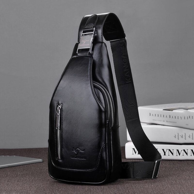 Miesten Pu Nahka Business Casual Outdoor Vedenpitävä Multi-carry Olkalaukku Crossbody Bag Rintalaukku Usb-latauksella
