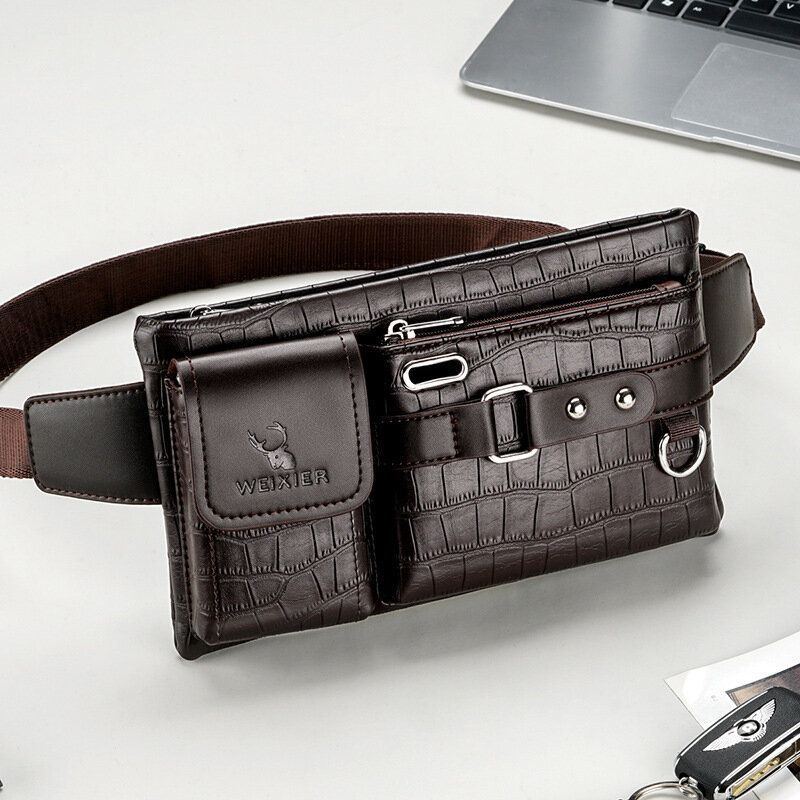 Miesten Pu Nahka Monitaskuinen Kulumista Kestävä Rintalaukku Vyötärölaukku Kuulokeaukon Muotoilu 6.5 Tuuman Puhelinlaukku Crossbody Laukut