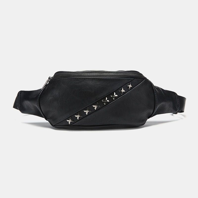 Miesten Pu Nahka Monitoiminen Varkaudenesto Tasku Vyötärölaukku Täysin Sopiva Niitti Koristele Vedenpitävä Rintalaukku Crossbody Laukku