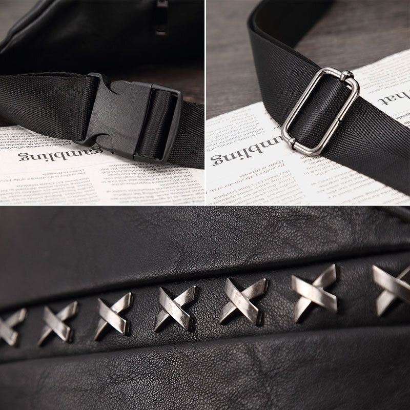Miesten Pu Nahka Monitoiminen Varkaudenesto Tasku Vyötärölaukku Täysin Sopiva Niitti Koristele Vedenpitävä Rintalaukku Crossbody Laukku