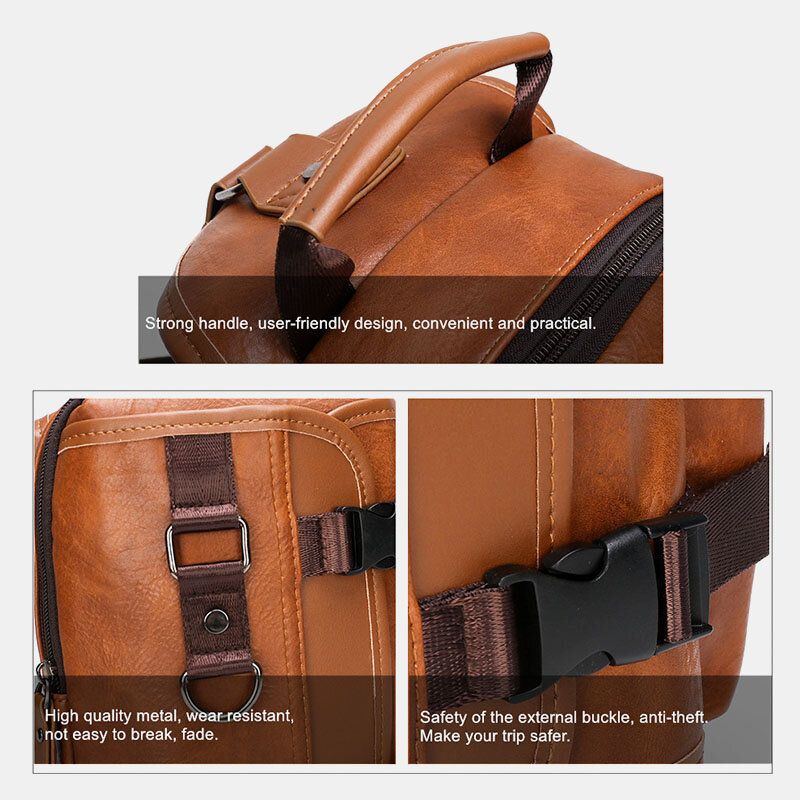 Miesten Pu Nahka Suuri Kapasiteetti Monitoimikuulokkeiden Reikä Usb-lataus Lyhyen Matkan Hihnalaukut Crossbody Bag Rintalaukku
