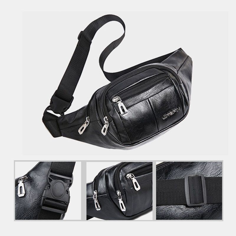 Miesten Pu Nahka Varkaudenesto Monitoiminen Monitaskuinen 6.5 Tuuman Puhelinlaukku Vyötärölaukku Rintalaukku Crossbody Laukut
