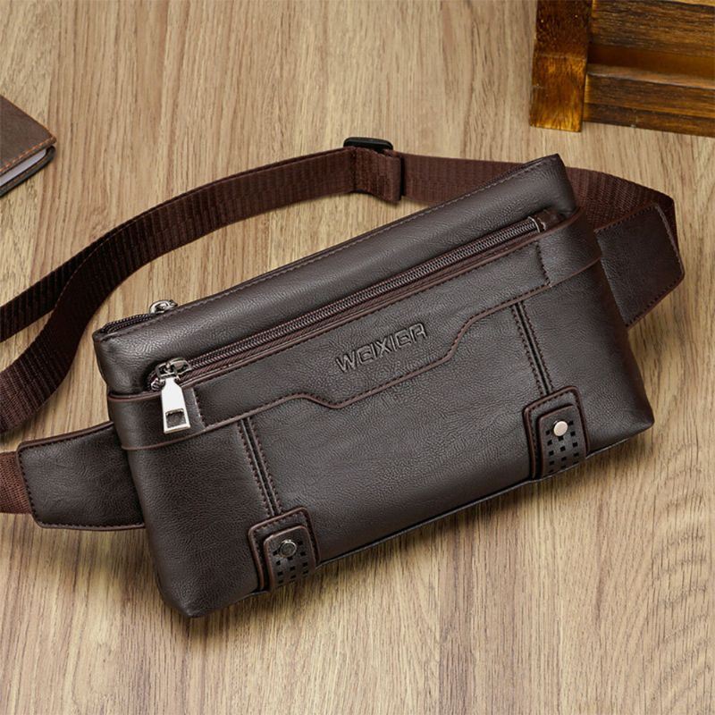 Miesten Pu Nahka Vedenpitävä Suuri Tilavuus Rintalaukku Ulkoilu 6.5 Tuuman Puhelinlaukku Crossbody Laukut Olkalaukku