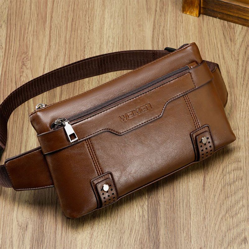Miesten Pu Nahka Vedenpitävä Suuri Tilavuus Rintalaukku Ulkoilu 6.5 Tuuman Puhelinlaukku Crossbody Laukut Olkalaukku