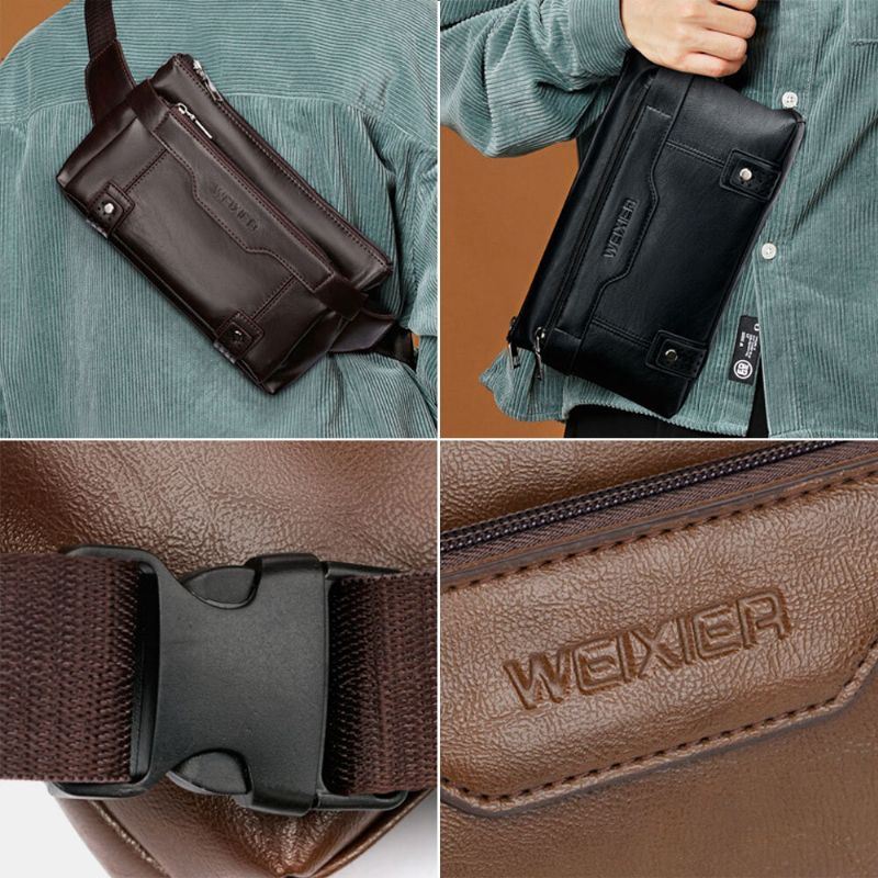 Miesten Pu Nahka Vedenpitävä Suuri Tilavuus Rintalaukku Ulkoilu 6.5 Tuuman Puhelinlaukku Crossbody Laukut Olkalaukku