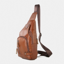 Miesten Retro Aito Nahka Monikäyttöinen Monitaskuinen Hasp Rintalaukku Käytä Crossbody Laukku