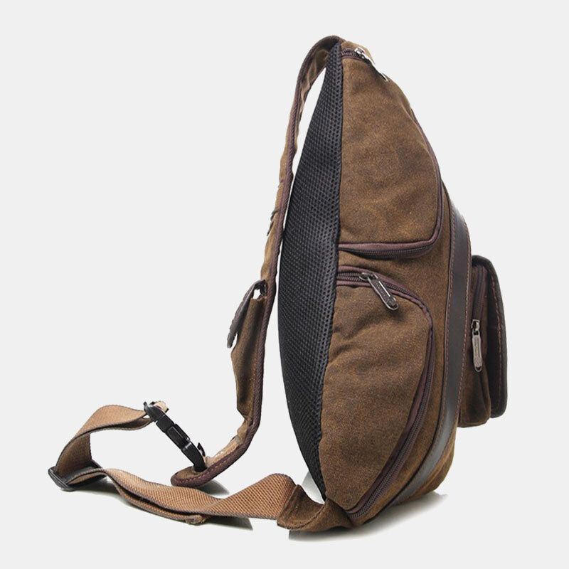 Miesten Retro Pesty Kangas Monitaskuinen Vedenpitävä Rintalaukku Outdoor Sport Suurikapasiteettinen Kulutusta Kestävä Crossbody Laukku Olkalaukku