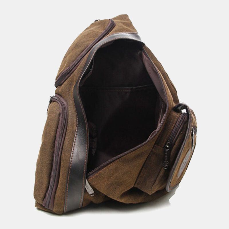 Miesten Retro Pesty Kangas Monitaskuinen Vedenpitävä Rintalaukku Outdoor Sport Suurikapasiteettinen Kulutusta Kestävä Crossbody Laukku Olkalaukku