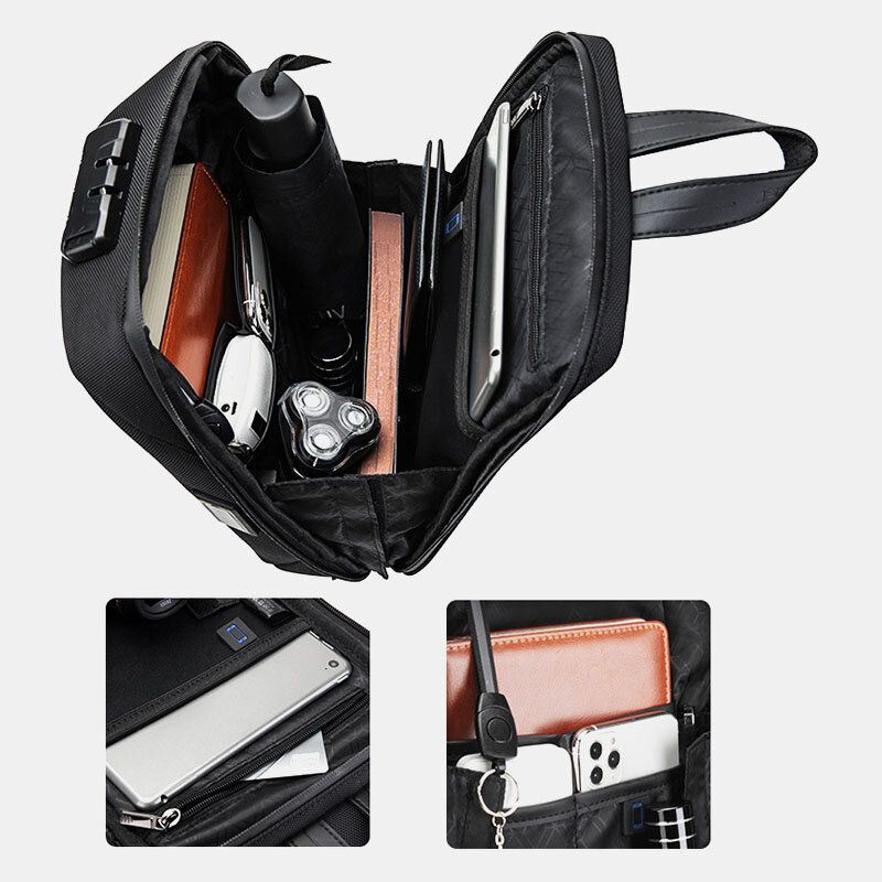 Miesten Usb-lataus Varkaudenesto Koodilukko Rintalaukku Monitoiminen Suuri Tilavuus Ulkomatkalaukku Crossbody