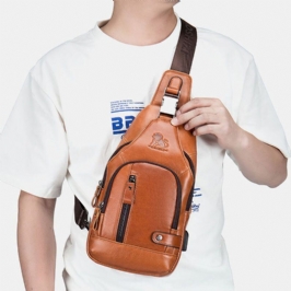 Miesten Vintage Aitoa Nahkaa Monitoiminen Kuulokeaukko Suunnittelu Kulutusta Kestävä Rintalaukku Crossbody Bag -laukku