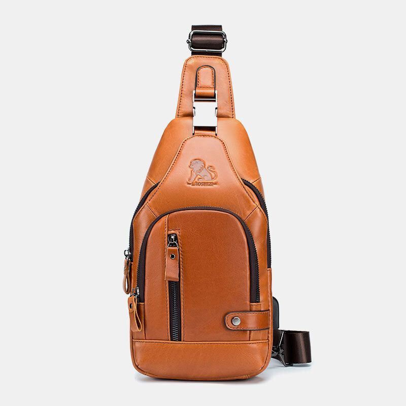 Miesten Vintage Aitoa Nahkaa Monitoiminen Kuulokeaukko Suunnittelu Kulutusta Kestävä Rintalaukku Crossbody Bag -laukku