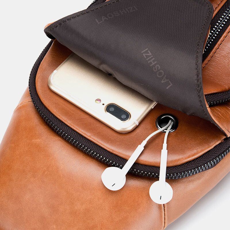Miesten Vintage Aitoa Nahkaa Monitoiminen Kuulokeaukko Suunnittelu Kulutusta Kestävä Rintalaukku Crossbody Bag -laukku