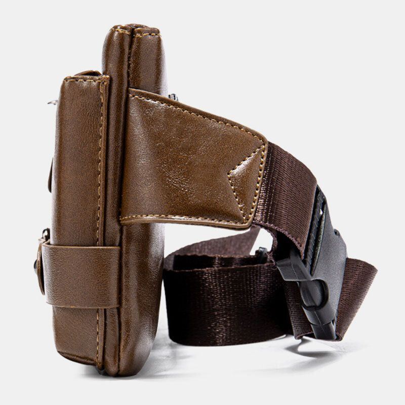 Miesten Vintage Keinonahkainen Monitoiminen Kulutusta Kestävä Crossbody Laukku Rintalaukku