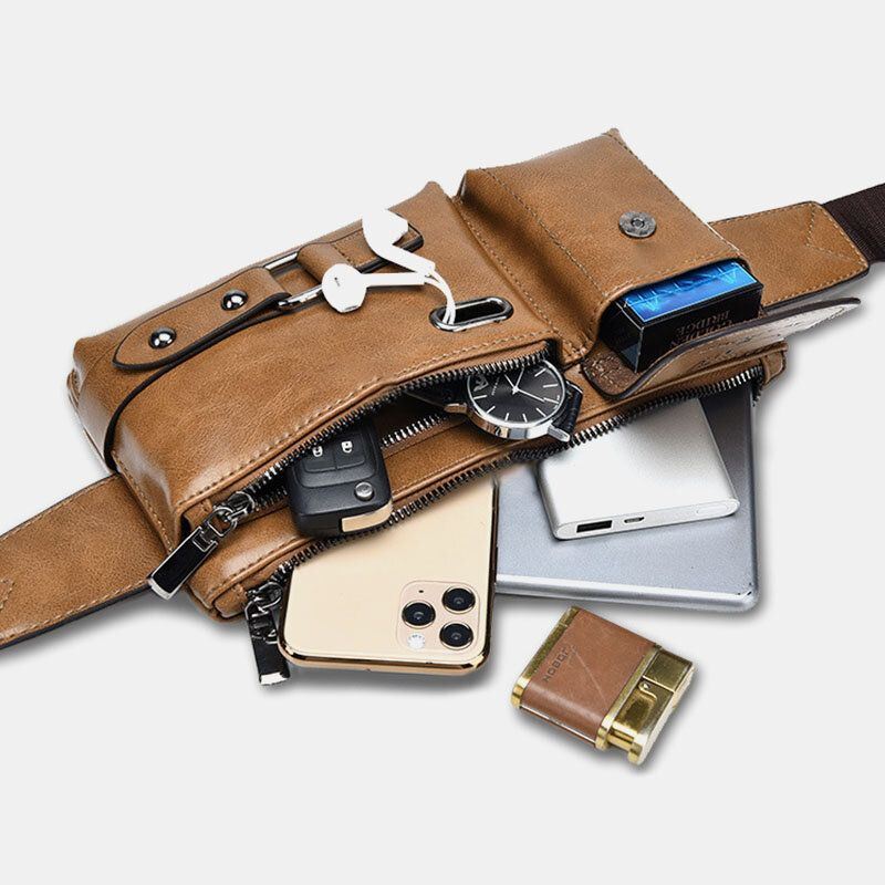 Miesten Vintage Keinonahkainen Monitoiminen Kulutusta Kestävä Crossbody Laukku Rintalaukku