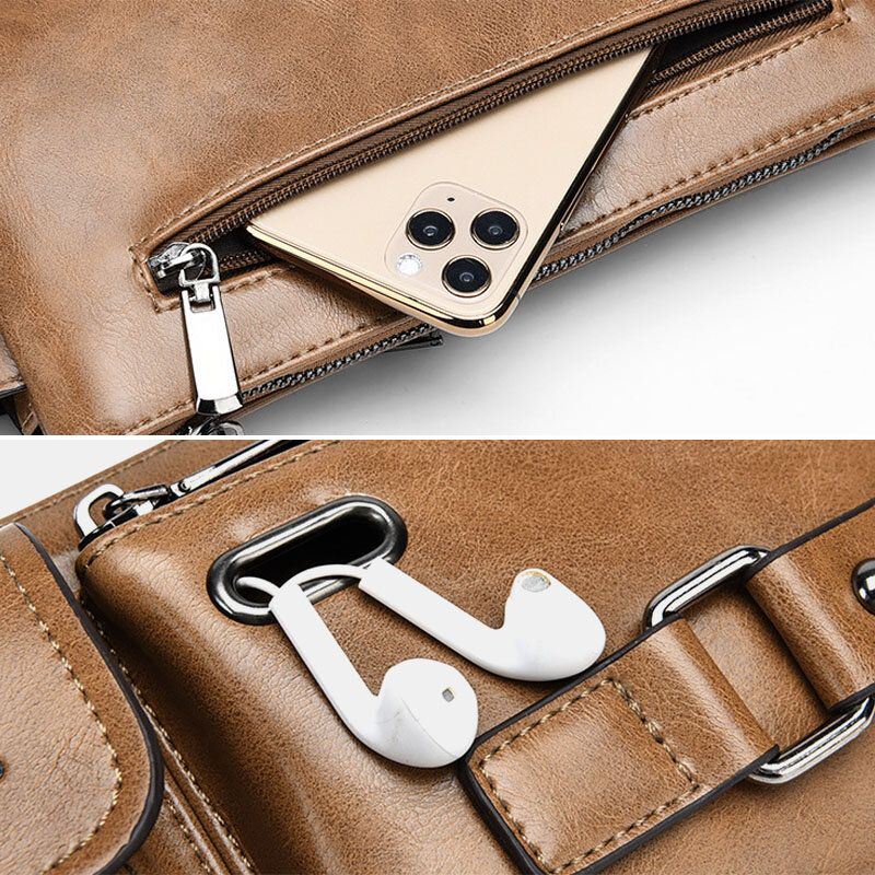 Miesten Vintage Keinonahkainen Monitoiminen Kulutusta Kestävä Crossbody Laukku Rintalaukku