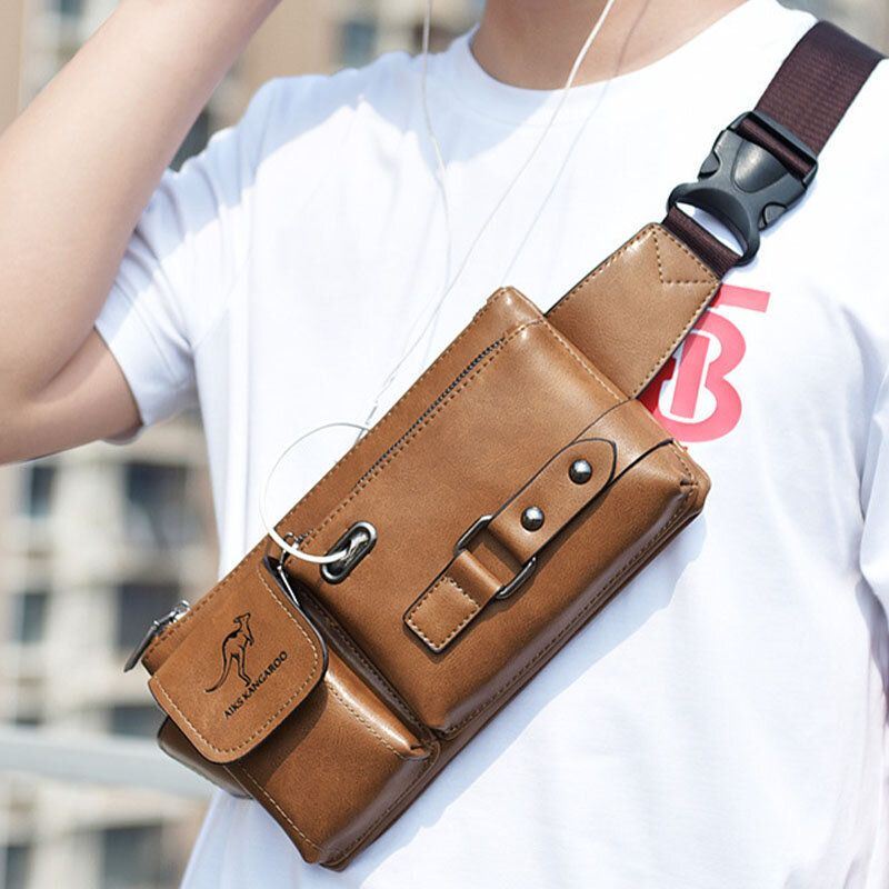 Miesten Vintage Keinonahkainen Monitoiminen Kulutusta Kestävä Crossbody Laukku Rintalaukku