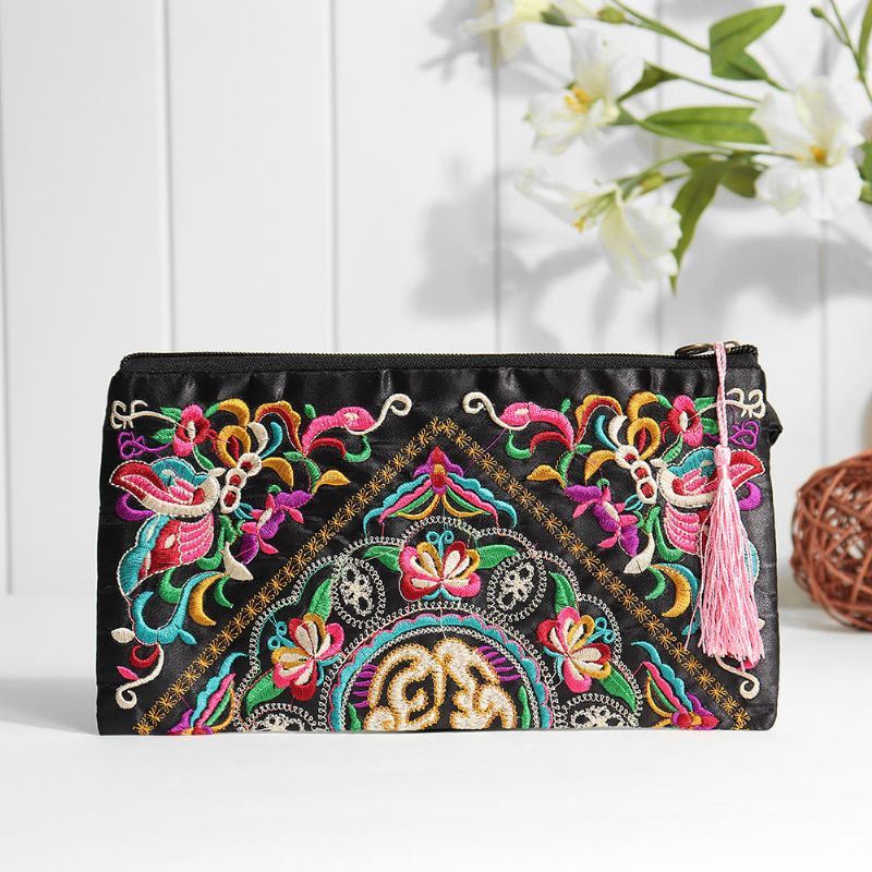 Etninen Kirjonta Kukkalaukku Clutch Laukku Kukkaro Naisille