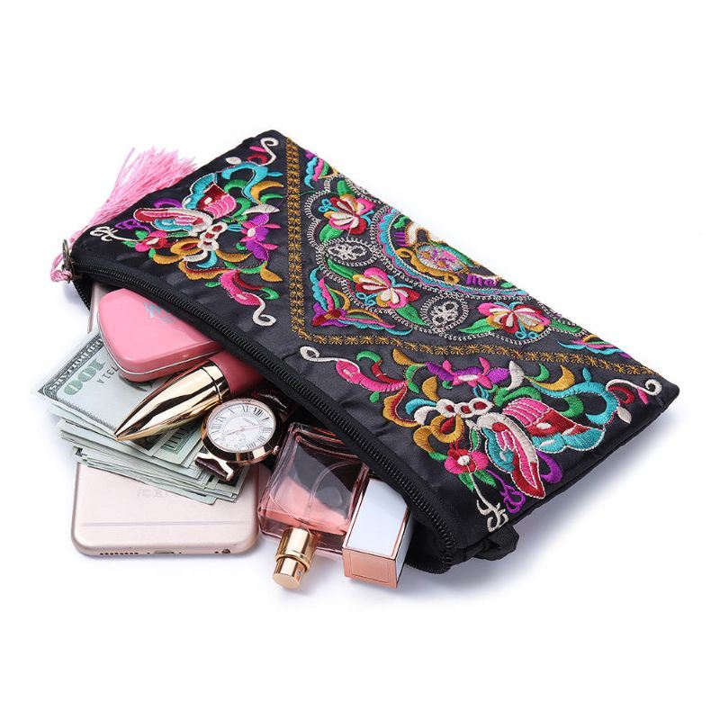 Etninen Kirjonta Kukkalaukku Clutch Laukku Kukkaro Naisille