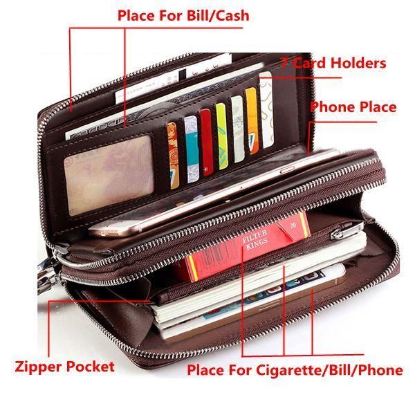 Miesten Clutch Wallet Vedenpitävä Business Long Vetoketjullinen Lompakon Puhelinteline