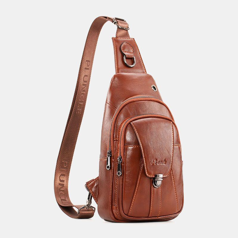 Miesten Ensimmäisen Kerroksen Lehmännahkainen Monitaskuinen Varkaudenesto Rintalaukku Vyötärölaukku Crossbody Olkalaukku