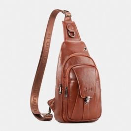Miesten Ensimmäisen Kerroksen Lehmännahkainen Monitaskuinen Varkaudenesto Rintalaukku Vyötärölaukku Crossbody Olkalaukku