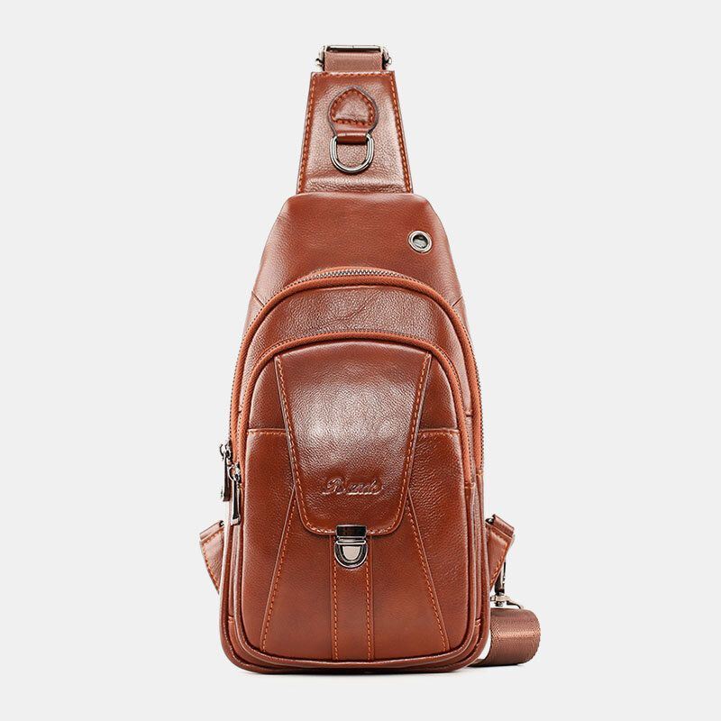 Miesten Ensimmäisen Kerroksen Lehmännahkainen Monitaskuinen Varkaudenesto Rintalaukku Vyötärölaukku Crossbody Olkalaukku