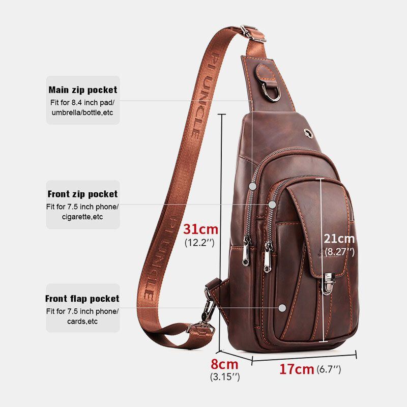 Miesten Ensimmäisen Kerroksen Lehmännahkainen Monitaskuinen Varkaudenesto Rintalaukku Vyötärölaukku Crossbody Olkalaukku
