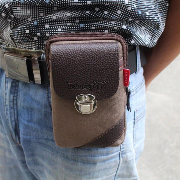 Miesten Kangas- Ja Nahkavyö Puhelinlaukku Vyötärölaukku Crossbody-laukku 5.5 Tuuman Puhelimille