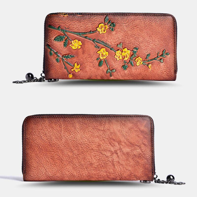 Naisten Aitoa Nahkaa Oleva Lompakko Kukkakuvioinen Kohokuvioitu Retropitkä Kolikkokukkaro Rahalompakot Clutch Laukut