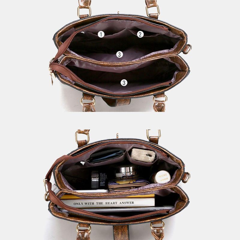3 Kpl Naisten Rento Suuri Kapasiteetti Vintage Monitoimikäsilaukku Crossbody Laukku