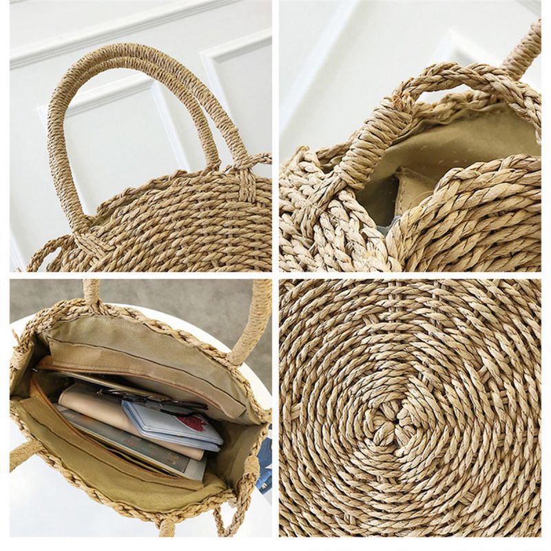 Bohemia Rattan Olkilaukku Naisten Olkilaukku Pyöreä Ranta 110cm Pituus Polyesteri