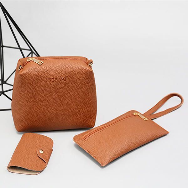 Miesten 4 Kpl Naisten Pu Nahka Käsilaukku Tupsu Vapaa-aika Crossbody Laukku Kiinteä Olkalaukku