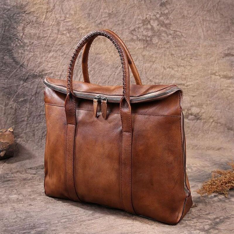 Miesten Aitoa Nahkaa Sisältävä Retro-monitaskuinen 15.6 Tuuman Kannettavan Tietokoneen Laukku Salkku Business-käsilaukku Crossbody-laukku
