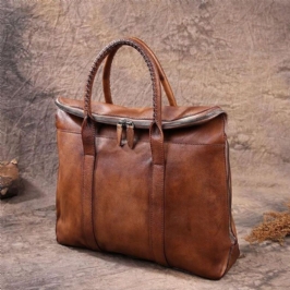 Miesten Aitoa Nahkaa Sisältävä Retro-monitaskuinen 15.6 Tuuman Kannettavan Tietokoneen Laukku Salkku Business-käsilaukku Crossbody-laukku
