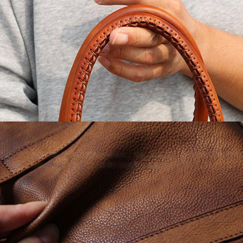 Miesten Aitoa Nahkaa Sisältävä Retro-monitaskuinen 15.6 Tuuman Kannettavan Tietokoneen Laukku Salkku Business-käsilaukku Crossbody-laukku