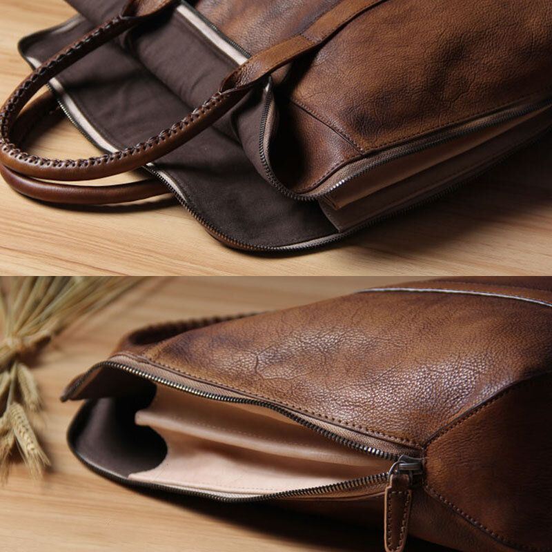 Miesten Aitoa Nahkaa Sisältävä Retro-monitaskuinen 15.6 Tuuman Kannettavan Tietokoneen Laukku Salkku Business-käsilaukku Crossbody-laukku
