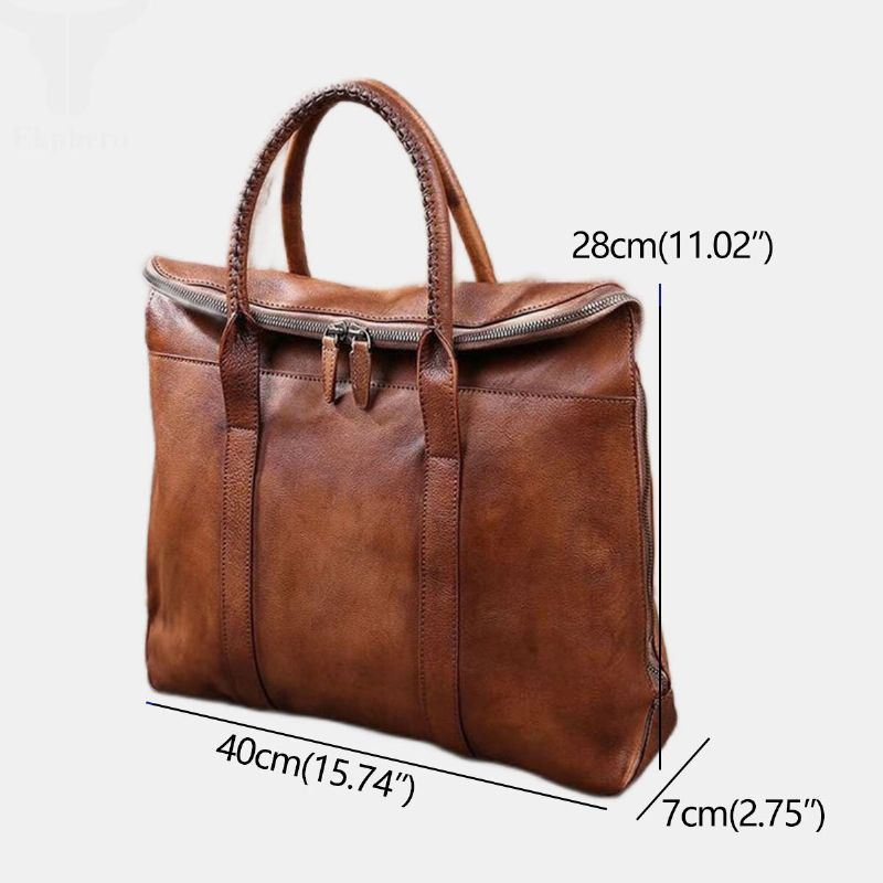 Miesten Aitoa Nahkaa Sisältävä Retro-monitaskuinen 15.6 Tuuman Kannettavan Tietokoneen Laukku Salkku Business-käsilaukku Crossbody-laukku