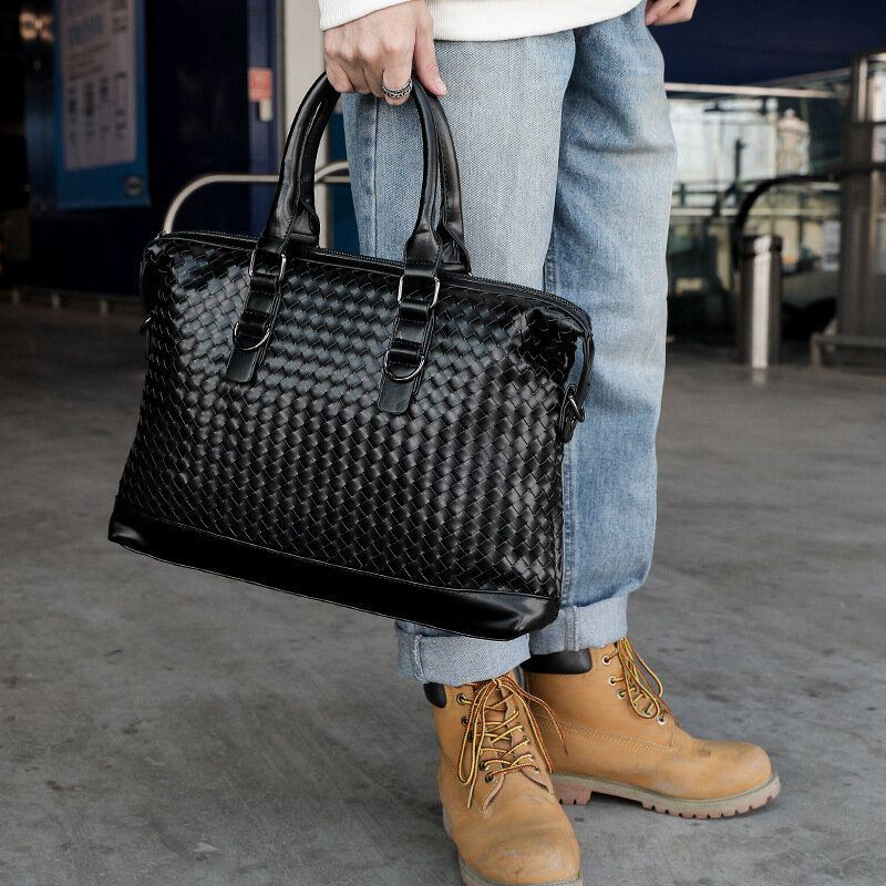 Miesten Keinonahkainen Monikantainen 14 Tuuman Kannettava Laukku Salkku Business Käsilaukku Crossbody Laukku