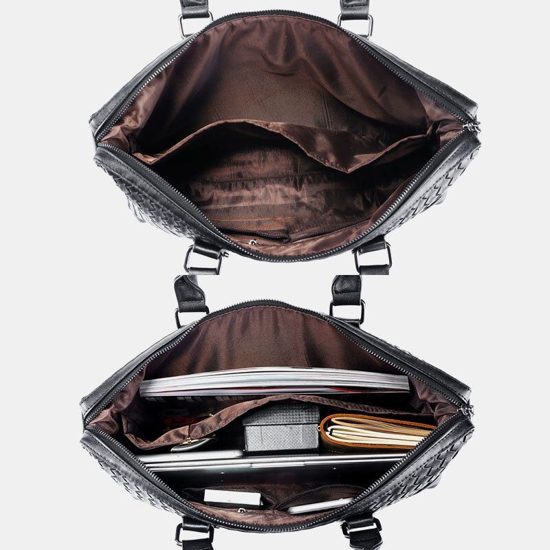 Miesten Keinonahkainen Monikantainen 14 Tuuman Kannettava Laukku Salkku Business Käsilaukku Crossbody Laukku