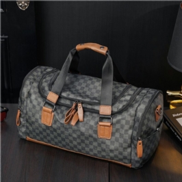 Miesten Pu Nahka Ruutukuvioinen Monitoimikäsilaukku Muoti Monitaskuinen Matkalaukku Fitness Bag Crossbody Laukku Olkalaukku