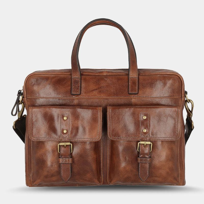 Miesten Pu Nahka Vintage Bussiness Monipuolinen Monitasku Opettajalaukku Salkku Monitoimi Crossbody Laukku Käsilaukku