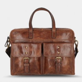 Miesten Pu Nahka Vintage Bussiness Monipuolinen Monitasku Opettajalaukku Salkku Monitoimi Crossbody Laukku Käsilaukku