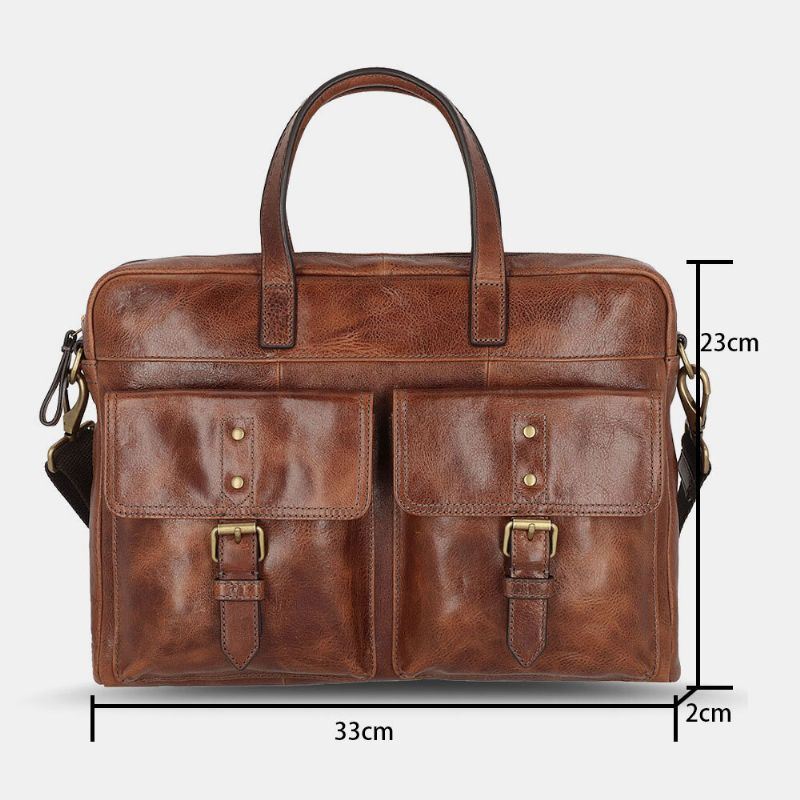 Miesten Pu Nahka Vintage Bussiness Monipuolinen Monitasku Opettajalaukku Salkku Monitoimi Crossbody Laukku Käsilaukku