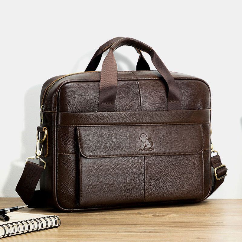 Miesten Vintage Kulumista Kestävä Salkku Kannettavan Tietokoneen Laukku Aitoa Nahkaa Suuri Tilavuus Crossbody Laukku Käsilaukku