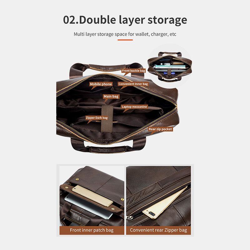 Miesten Vintage Kulumista Kestävä Salkku Kannettavan Tietokoneen Laukku Aitoa Nahkaa Suuri Tilavuus Crossbody Laukku Käsilaukku