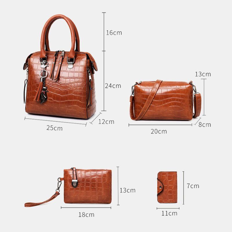 Naiset 4kpl Keinonahka Pehmeä Yksivärinen Puku Käsilaukku Crossbody Laukku Kytkinlaukku Korttilompakko
