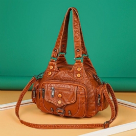 Naiset Pu Nahka Suuri Tilavuus Monitaskuinen Niitti Koriste Retro Pehmeä Käsilaukut Crossbody Laukut